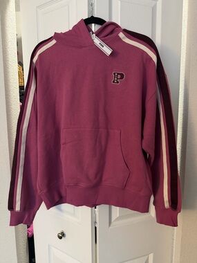 🇺🇸🎉PINK Victoria’s Secret Mauve Hoodie with Stripe Sleeve Detailing